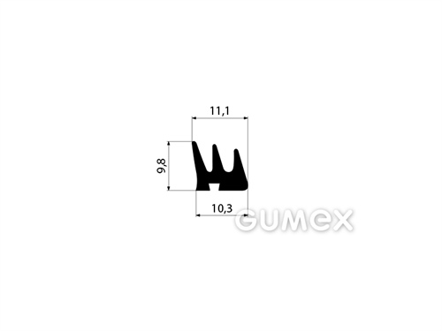 Pryžový profil tvarový, 9,8x11,1mm, 2-proud, 60°ShA, EPDM, -40°C/+100°C, černý